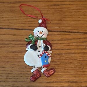 Festive Snowman Ornament with Red and Green Accents